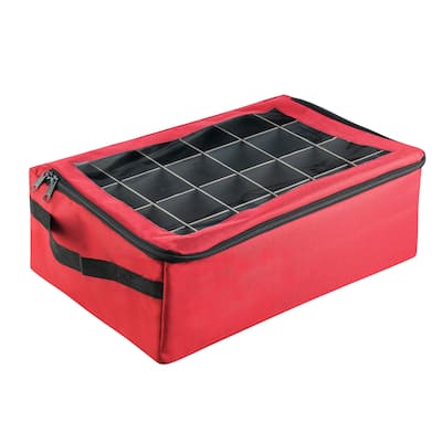 Ornament Storage Box - Zippered Lid Organizer with 48 Individual Compartments and Dividers by Tiny Tim Totes (Red)
