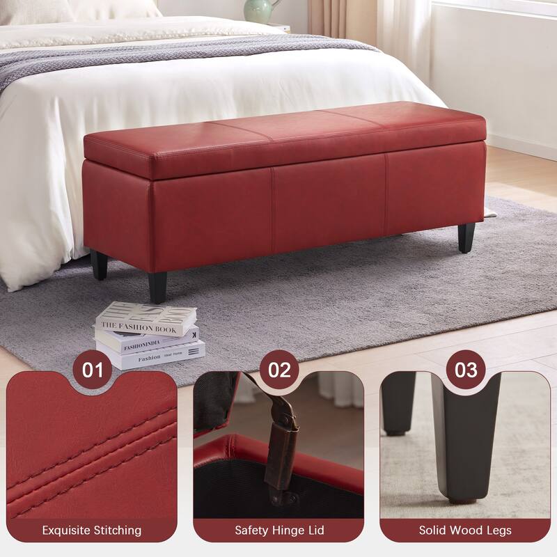 50.3" x 17.50" x 18" Upholstered Rectangular Storage Ottoman-Faux Leather