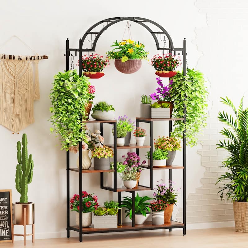 Heavy Duty Large Metal Plant Stand Flower Rack with Arched Top - 75" x 40" x 12"
