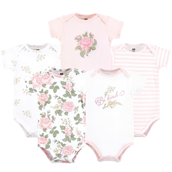 slide 1 of 1, Hudson Baby Infant Girl Cotton Bodysuits, Vintage Rose 0-3 Months - Vintage Rose