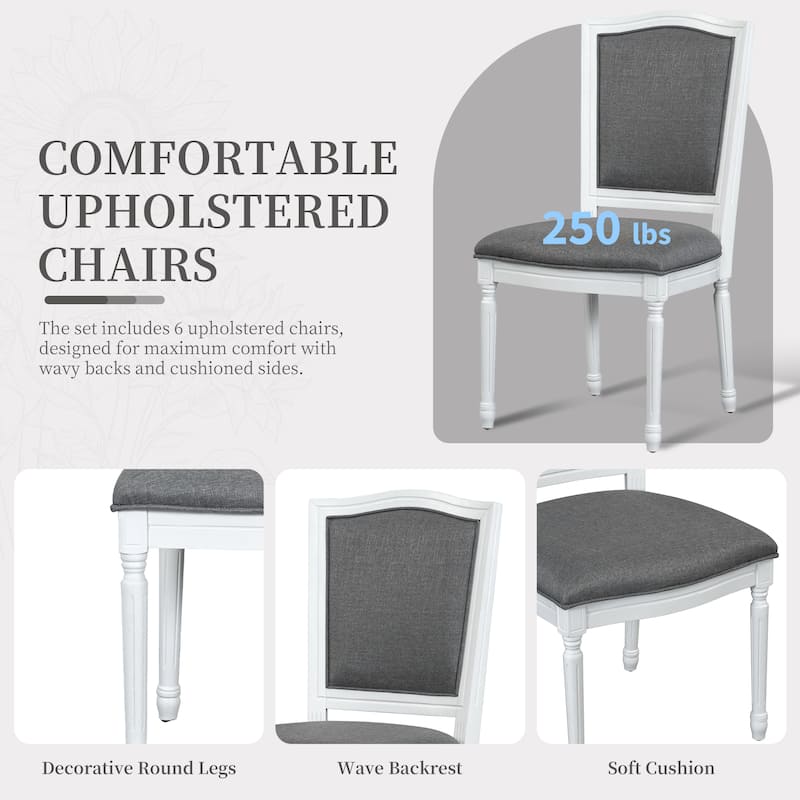 78.1'' Extendable Wood Dining Table Set with Removable Leaf and 6 Upholstered Dining Chairs