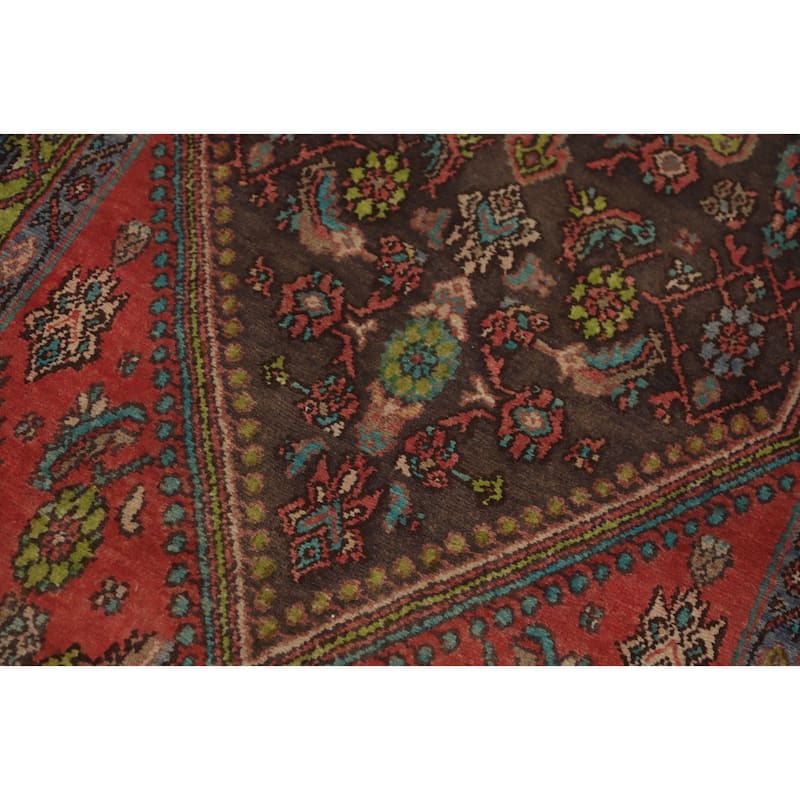 Hand Knotted Oriental 100% Wool Carpet Traditional Floral Brown Hamedan Runner Rug - 10' 8'' X 3' 8''