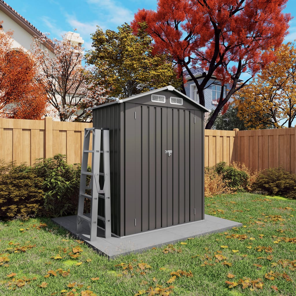 5x3 FT Compact Metal Outdoor Storage Shed with Pitched Roof, Lockable Door, Gray