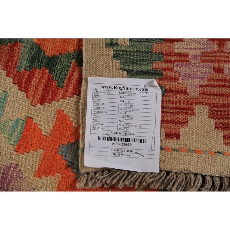 Geometric Kilim Oriental Large Rug Flatweave Wool Carpet - 10'2"x 16'10"