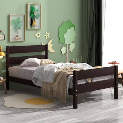 Wooden Bed with Headboard and Footboard,Twin Size