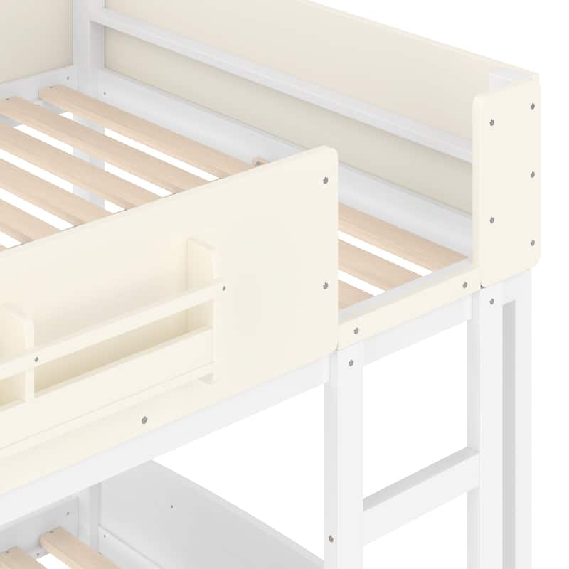 Queen/Full Bunk Bed with Trundle, Built-in Bookshelf & Safety Guardrail, Automobile Design