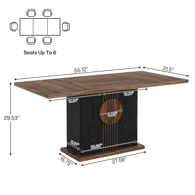55" Dining Table with Rectangle Wood Top for Kitchen Dining Room