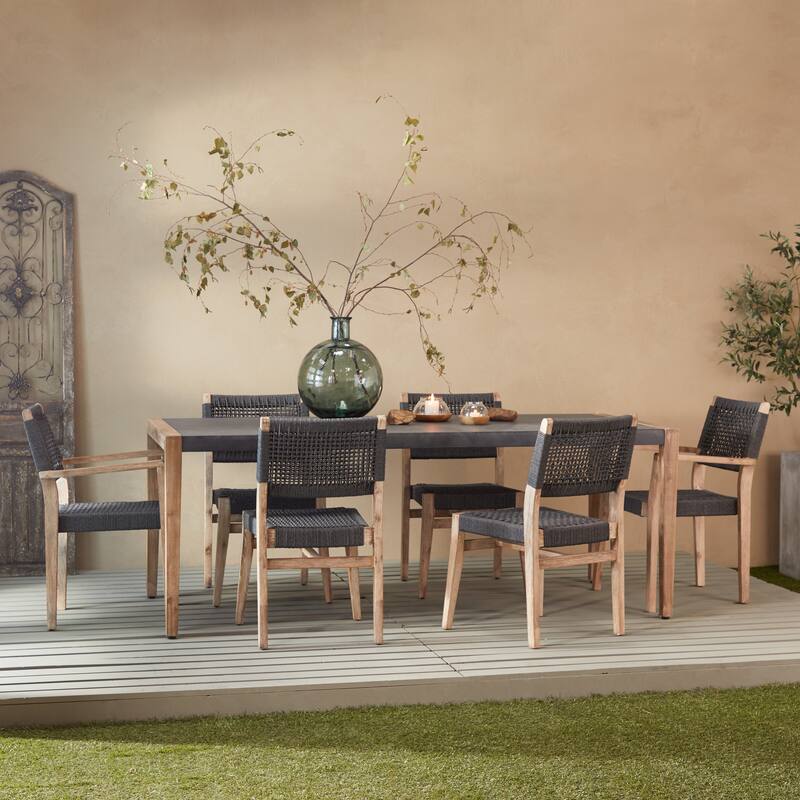 Dark Gray Wood Outdoor Table with Wood Legs