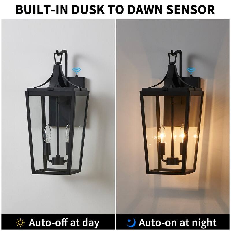 KAWOTI Dusk to Dawn Outdoor Wall Light Industrial Sandy Black - W8.38" x H20.1"x D10"