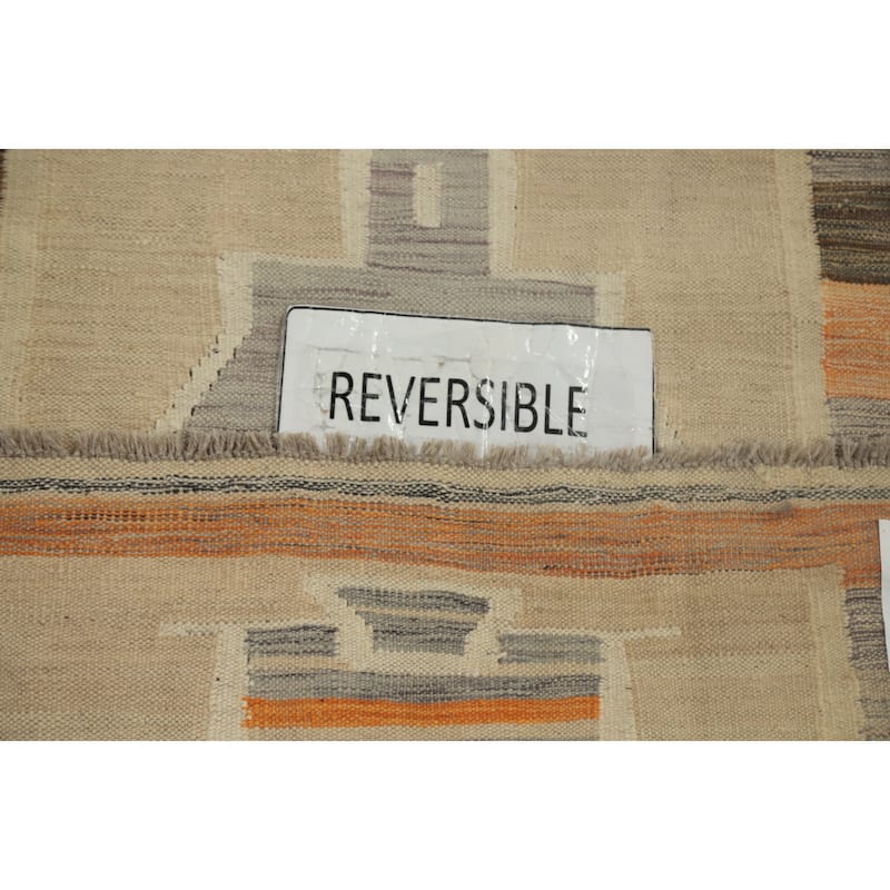 Hand Woven Oriental 100% Wool Carpet Southwestern Tribal Beige & Ivories Kilim Runner Rug - 11' 0'' X 2' 6''