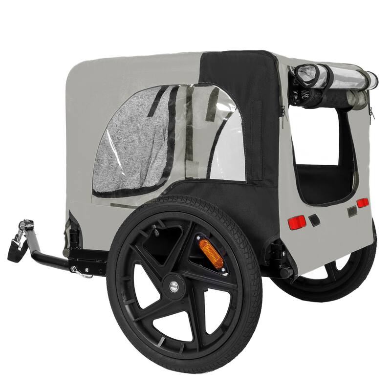 Outdoor Heavy Duty Collapsible Pet Bike Trailer with 16-Inch All-Terrain Wheels & Universal Hitch, Foldable Dog Carrier Cart