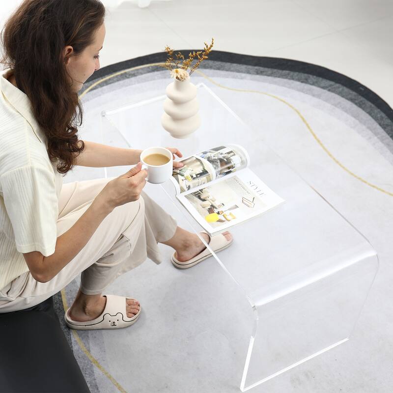 39.25" Long Rectangle All Acrylic 15mm Thick Waterfall Coffee Table, Clear