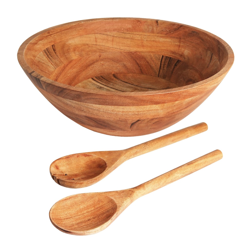 Wooden Salad Bowl Set - Food Safe & Sustainable Decorative Bowl - Wood Bowl for Fruits & Salads