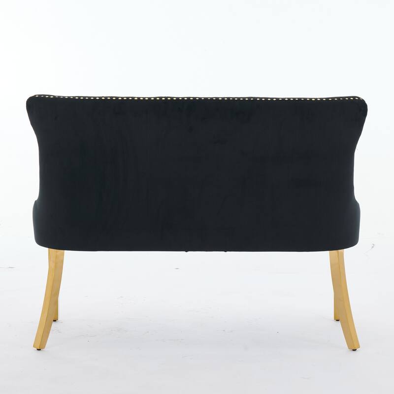 Velvet Double Dining Loveseat Bench, Kitchen & Dining Seating, 2-Seat Tufted Bench w/Handmade Buttons, Wing Back