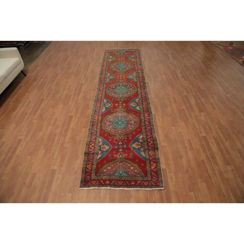 Hand Knotted Oriental 100% Wool Carpet Traditional Geometric Oranges & Rust Tabriz Runner Rug - 13' 3'' X 3' 3''