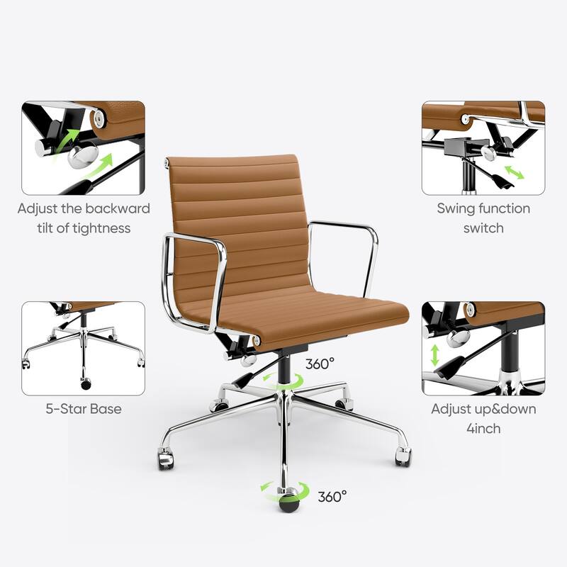 Genuine Leather Office Chair with Chrome Frame Adjustable Swivel Chair