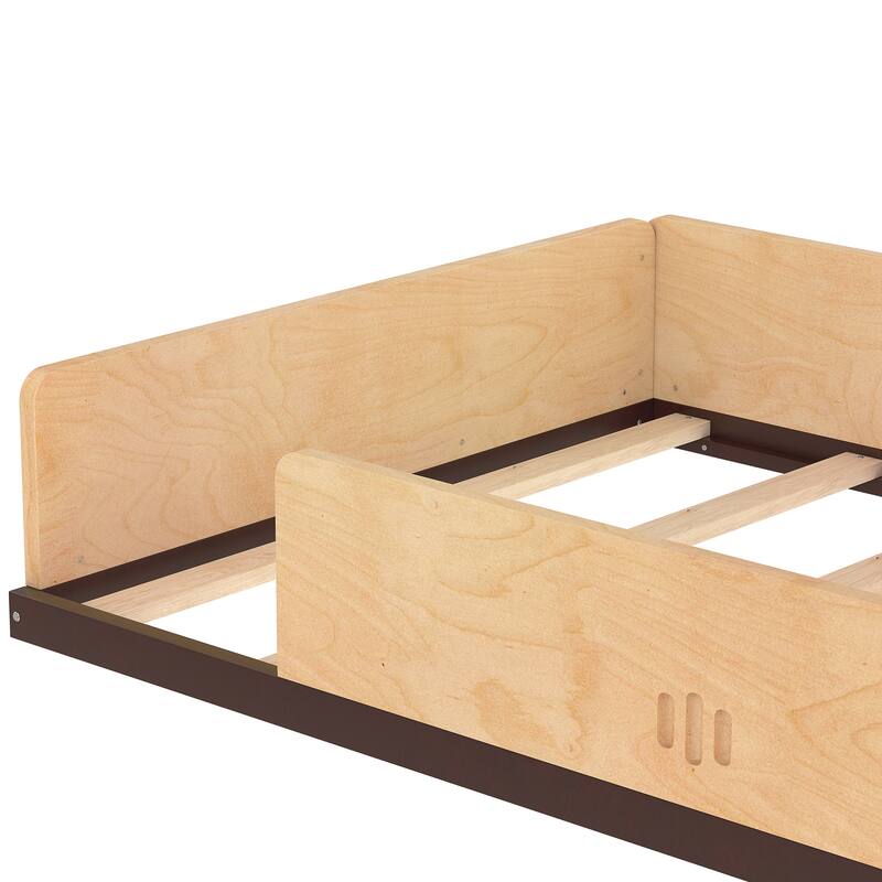 Twin Size Floor Bed with Interesting Car-shape Design, Kids Car Floor Bed with Storage Drawers, Window