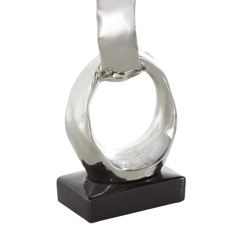 Ceramic Interlocked Ring Abstract Decorative Sculpture with Black Base - Silver or Gold