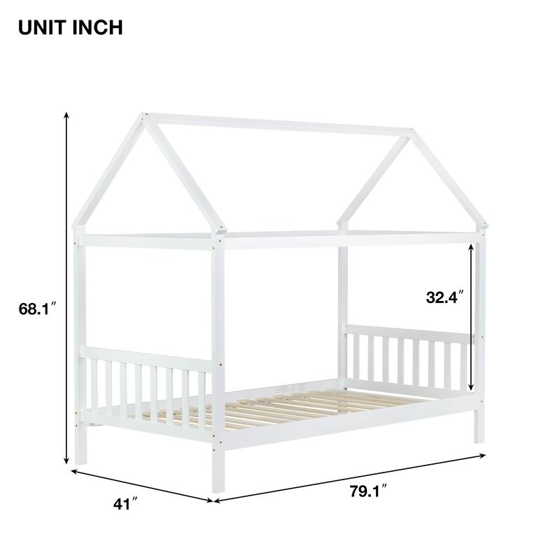 Twin Size Solid Wood House Frame Platform Bed, with Headboard and Footboard, with Underbed Storage Space, Minimalist Kids Bed