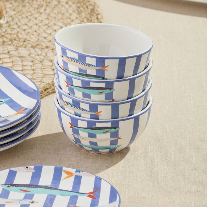 Certified International Something Fishy 6" Ice Cream/Dessert Bowls, Set of 4 - 6.00"L x 6.00"W x 3.00"H