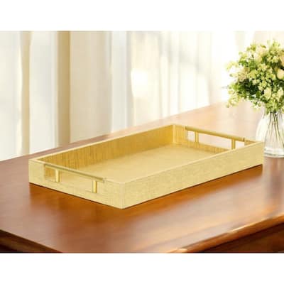 HomeRoots 16" Gold Wood Geometric Serving Tray With Handles