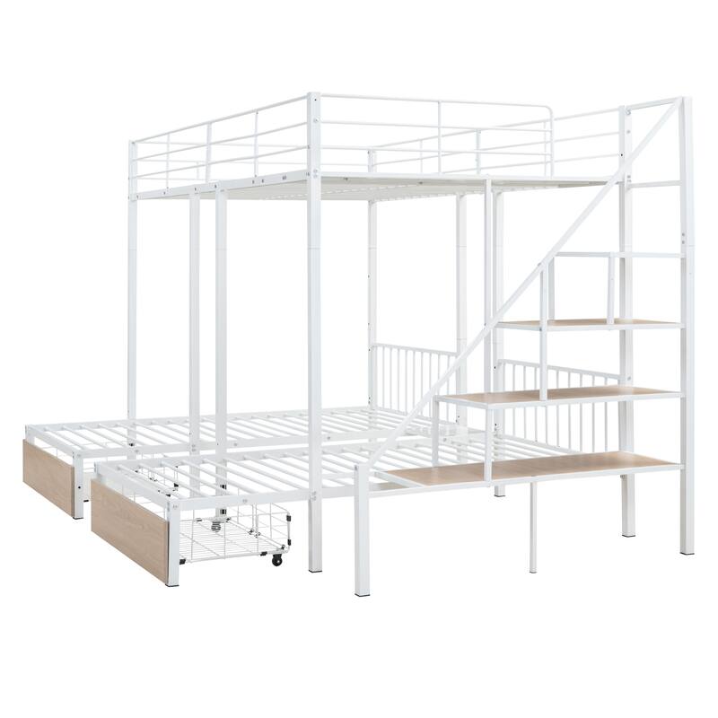 Versatile Full over Twin-Twin Triple Bunk Bed with Staircase and Storage Drawers