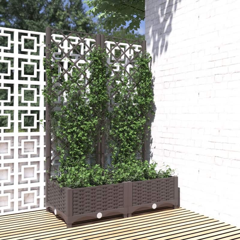 vidaXL Garden Planter with Trellis Plant Pot Flower Box Raised Bed Outdoor PP - 31.5" x 15.7" x 47.8" - Brown