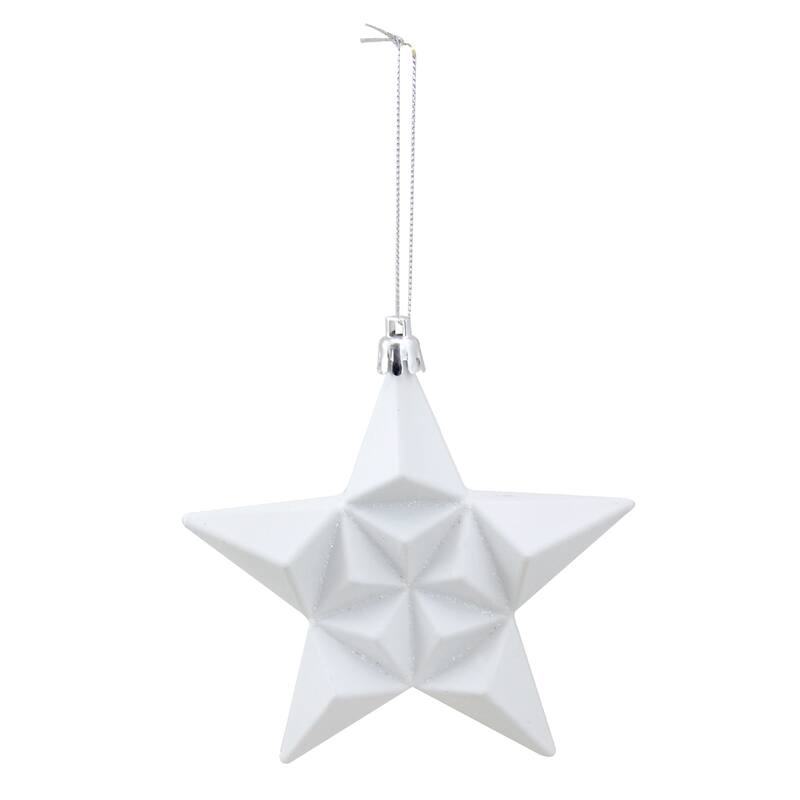 12ct White Matte Glittered Star Shatterproof Christmas Ornament 5"
