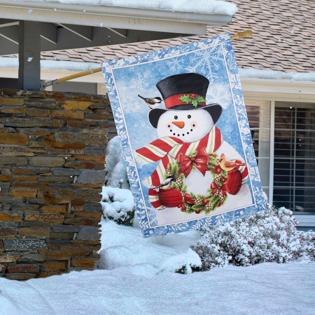 Snowman with Cardinal Outdoor Christmas House Flag - 40" x 28" - 40" x 28"