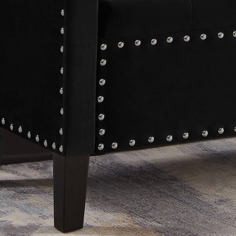 Upholstered Tufted Button Storage Bench with nails trim,Entryway Living Room Soft Padded Seat