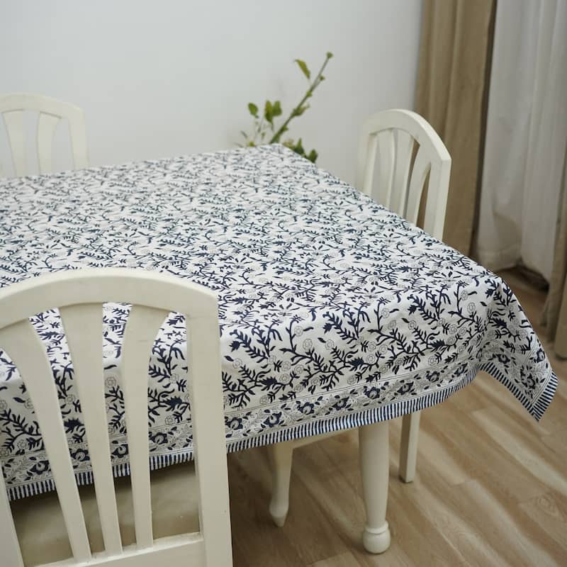 Fabdivine Floral Cotton Table Cover or Cloth Handmade Block Print for Dining & Home Décor Accent