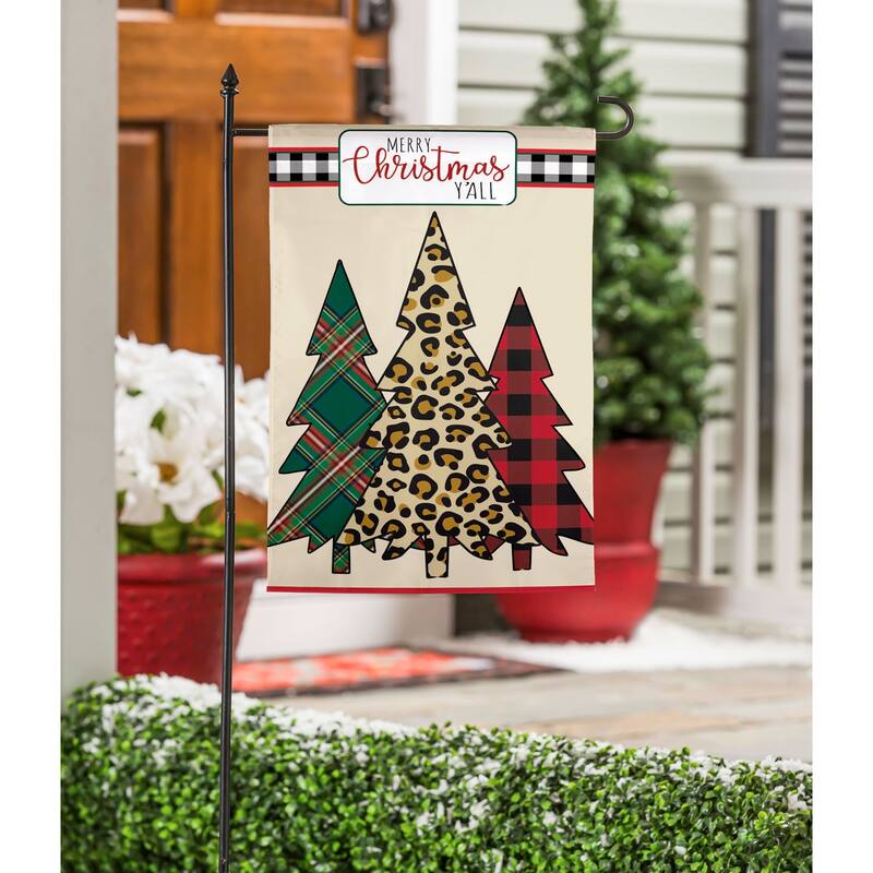 12.5 in. x 18 in. Mixed Print Christmas Trees Garden Applique Flag
