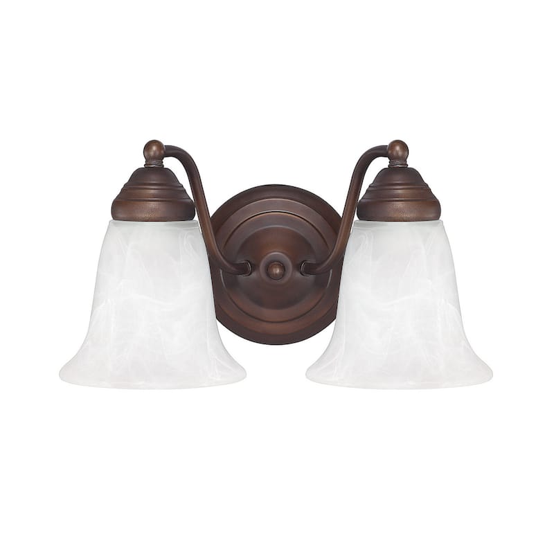 2-light 12-inch Vanity Fixture w/ White Faux Alabaster Glass - Burnished Bronze