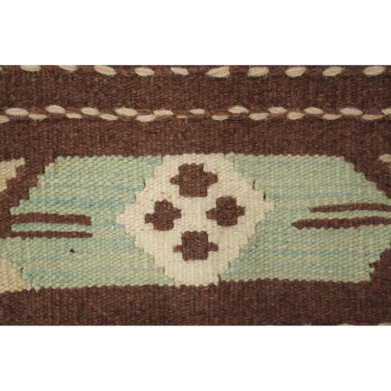 Hand Woven Oriental 100% Wool Carpet Southwestern Tribal Brown Kilim Area Rug - 9' 6'' X 8' 2''
