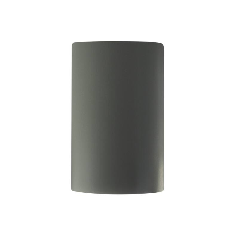 Justice Design Group Ambiance ADA Outdoor Small Ceramic Cylinder Wall Sconce with Open Top & Bottom - Pewter Green