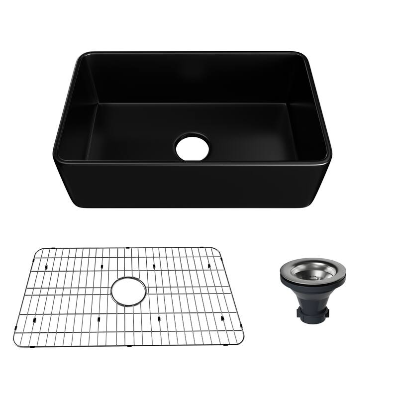 CASAINC Farmhouse/Apron-Front Single Bowl Fireclay Kitchen Sink with Bottom Grid and Strainer, cUPC Certified