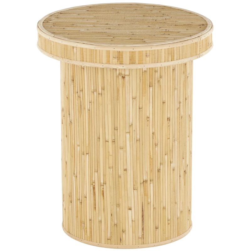 Wooden Handmade Accent Table with Linear Wood Strip Design - Light Brown - Roche River Decor - 16"W x 16"L x 20"H