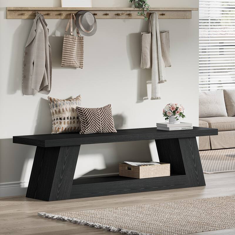 Entryway Bench with Storage End of Bed Bench for Bedroom - Black