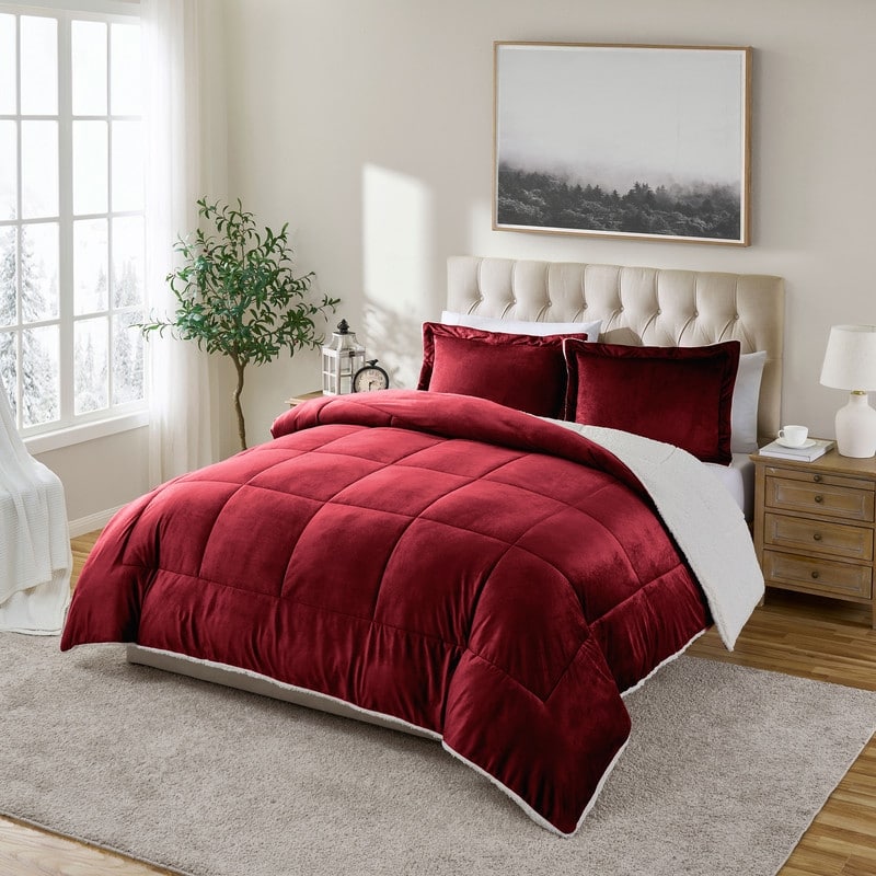 Swift Home Reversible Micromink and Sherpa Down Alternative Bedding Comforter Set