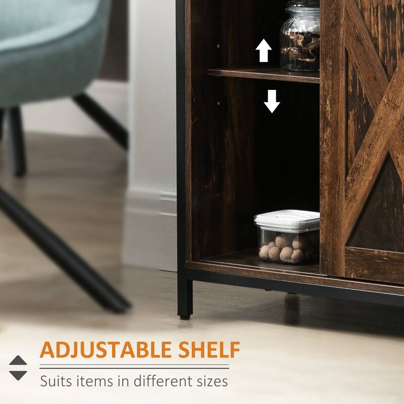 Modern Buffet Sideboard with Adjustable Shelves, Sliding Barn Doors, and Large Countertop for Storage and Organization