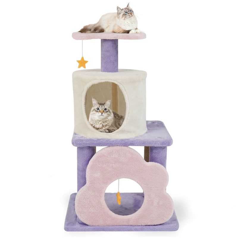 Costway 31.5” Cute Modern Cat Tree with Condo Top Perch Jute - See Details - Purple
