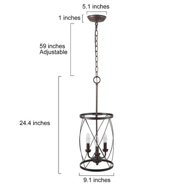Farmhouse Rustic 1-Light Cage Cylinder Pendant Light for Kitchen Island - W 9.1"x H 24.4"