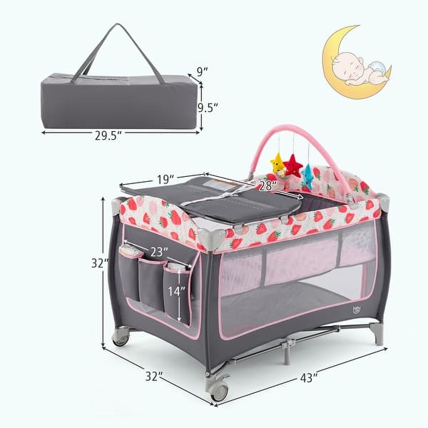 dimension image slide 3 of 4, Babyjoy 3 in 1 Baby Playard Portable Infant Nursery Center w/ Zippered - See Details