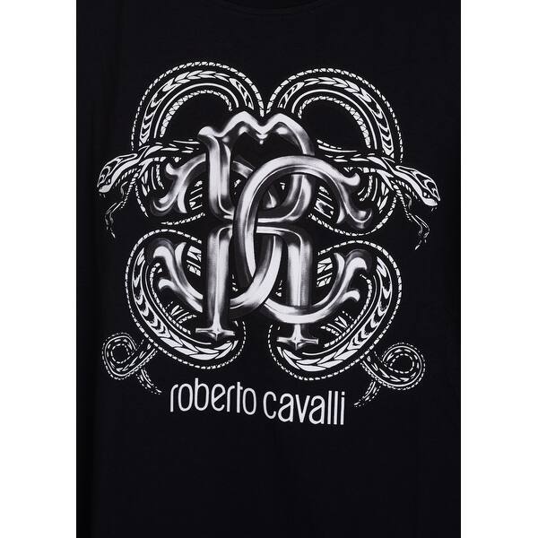 Shop Roberto Cavalli Mens Cotton Black Logo Snake Graphic T Shirt Size S Rtl 350 S Overstock 28528892