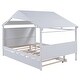 preview thumbnail 11 of 14, White Full Size Solid Wood House Bed with Trundle & Storage