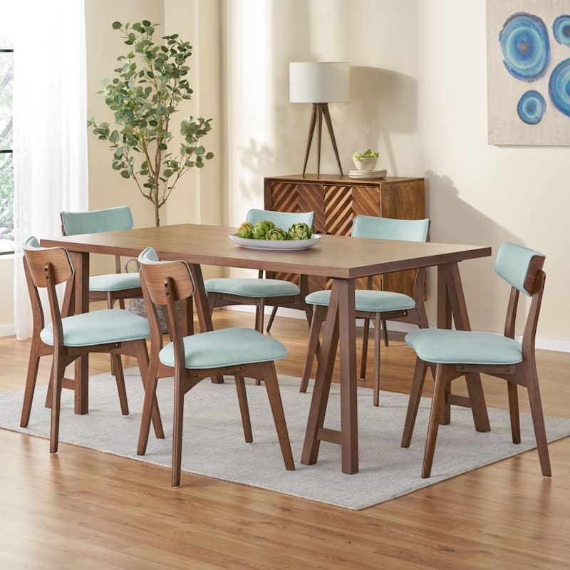 Chazz Mid-Century Modern 7 Piece Dining Set with A-Frame Table by Christopher Knight Home - Mint + Walnut