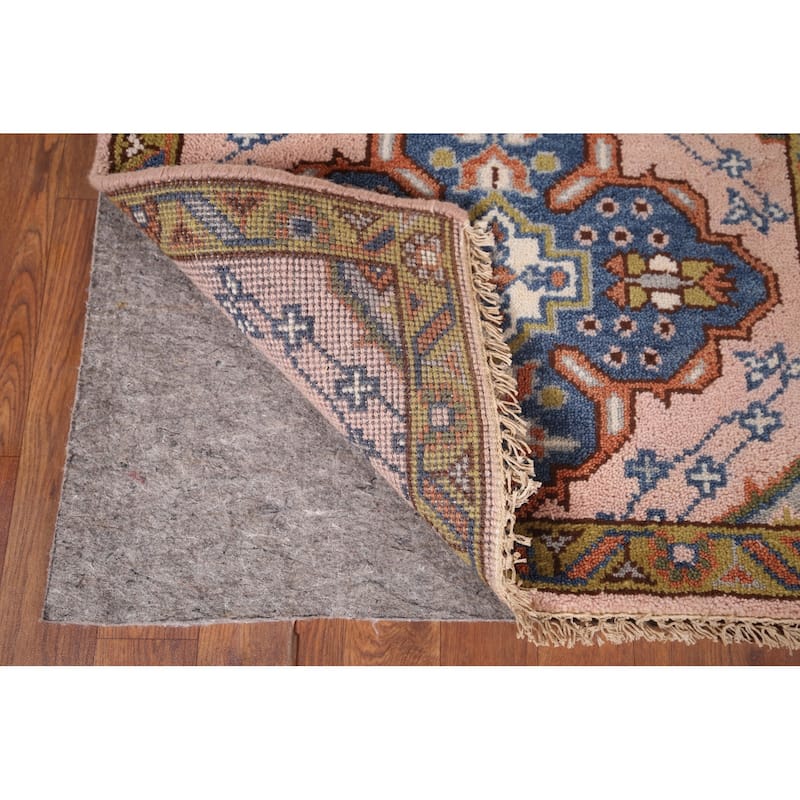 Pink Geometric Kazak Oriental Runner Rug Hand-Knotted Wool Carpet - 2'6"x 9'11"