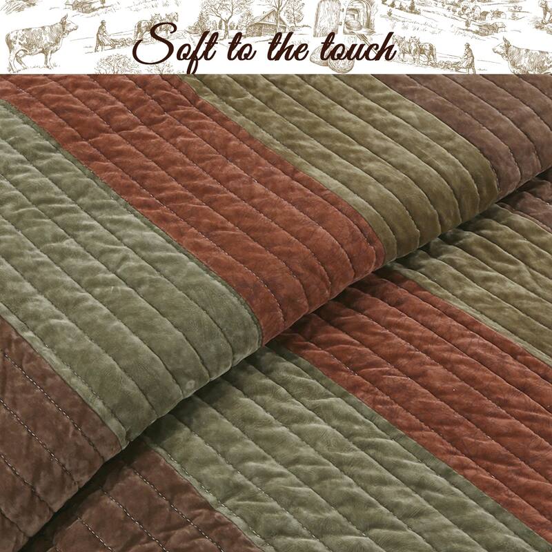 Cozy Line Rhett Brown Green Stripe Reversible Quilt Bedding Set