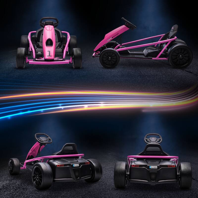 Aosom 24V 8.1 MPH Electric Go Kart, Drifting Car Battery Powered Ride on Toy Outdoor with Slow Start, Music, Horn Honking