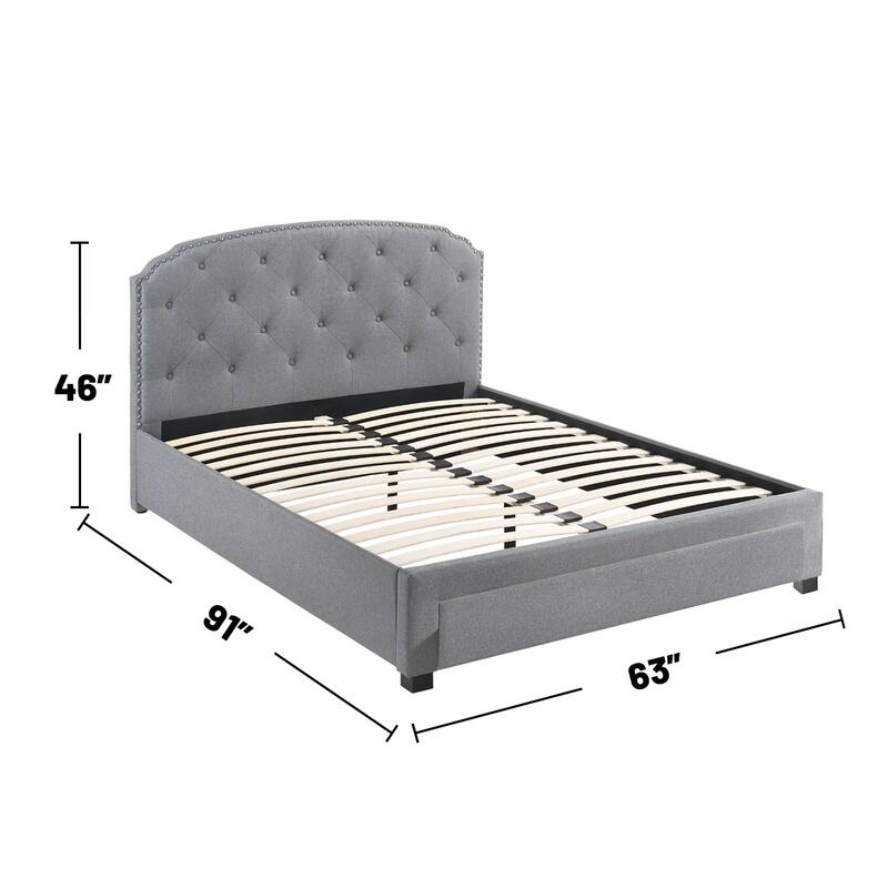 Linen Upholstered Queen Bed with 1 Drawer